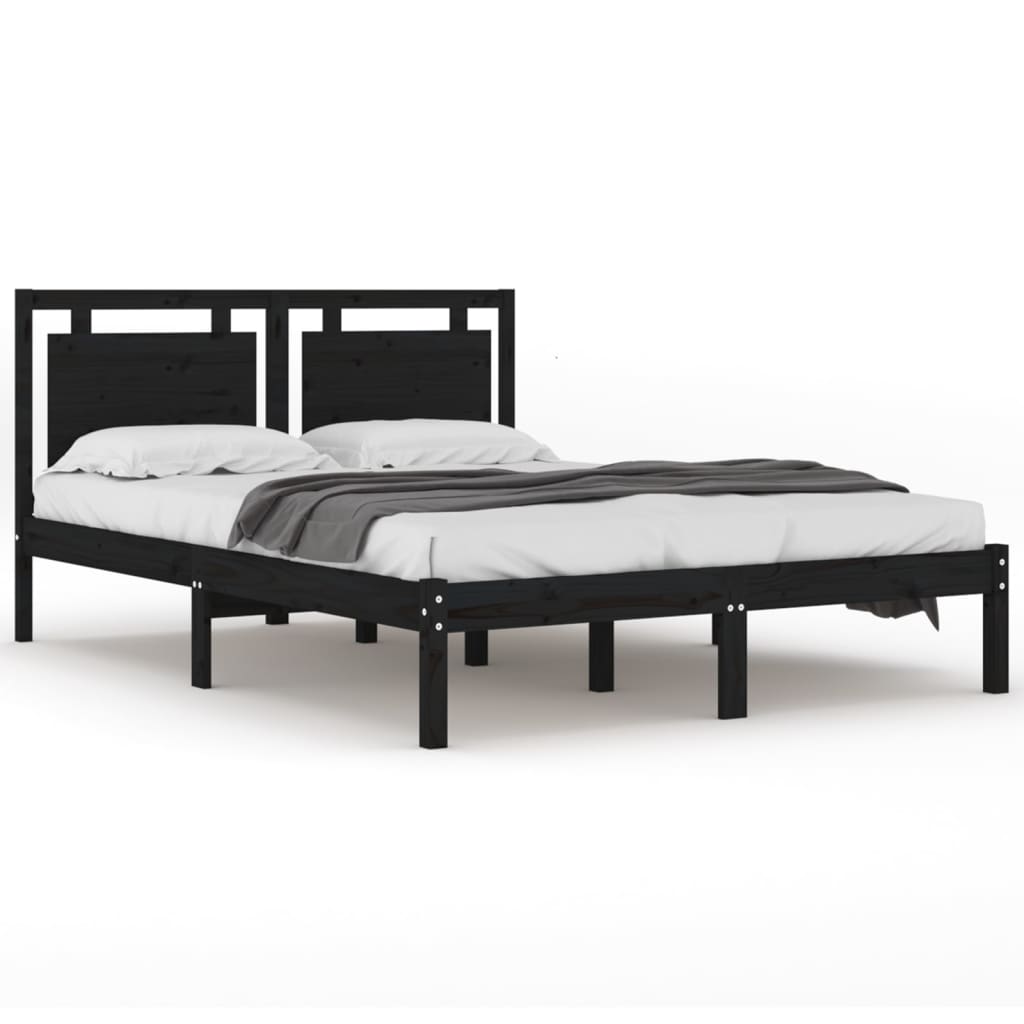 Estrutura de cama casal 135x190 cm madeira maciça preto