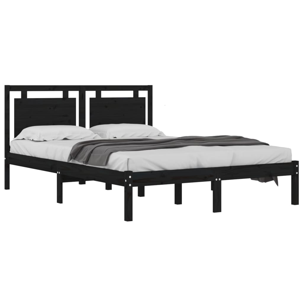 Estrutura de cama casal 135x190 cm madeira maciça preto