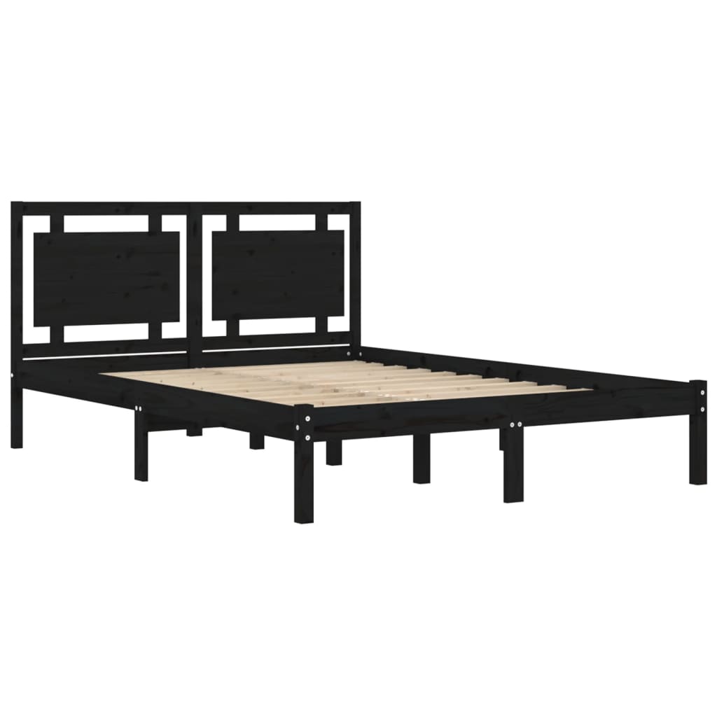 Estrutura de cama casal 135x190 cm madeira maciça preto