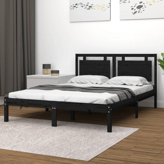 Estrutura de cama casal 135x190 cm madeira maciça preto