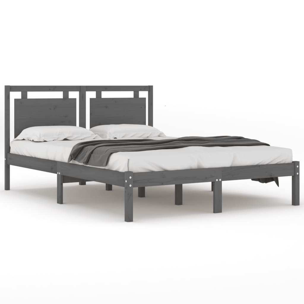 Estrutura de cama 140x190 cm madeira maciça cinzento