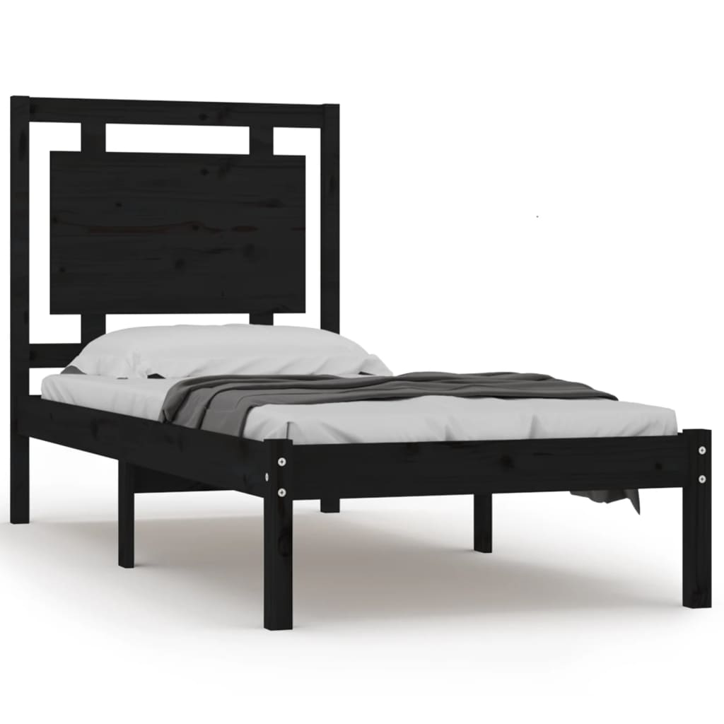 Estrutura de cama 100x200 cm madeira maciça preto