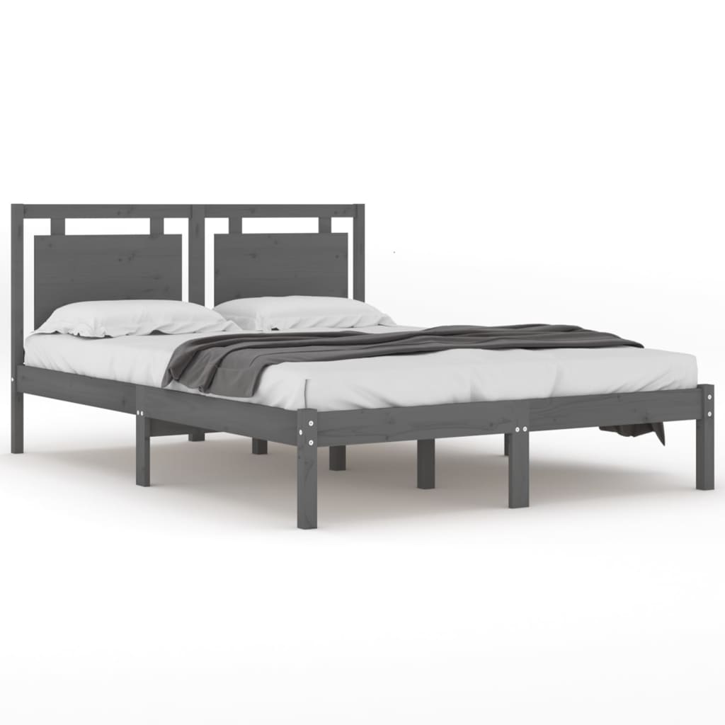 Estrutura de cama king 150x200 cm madeira maciça cinza