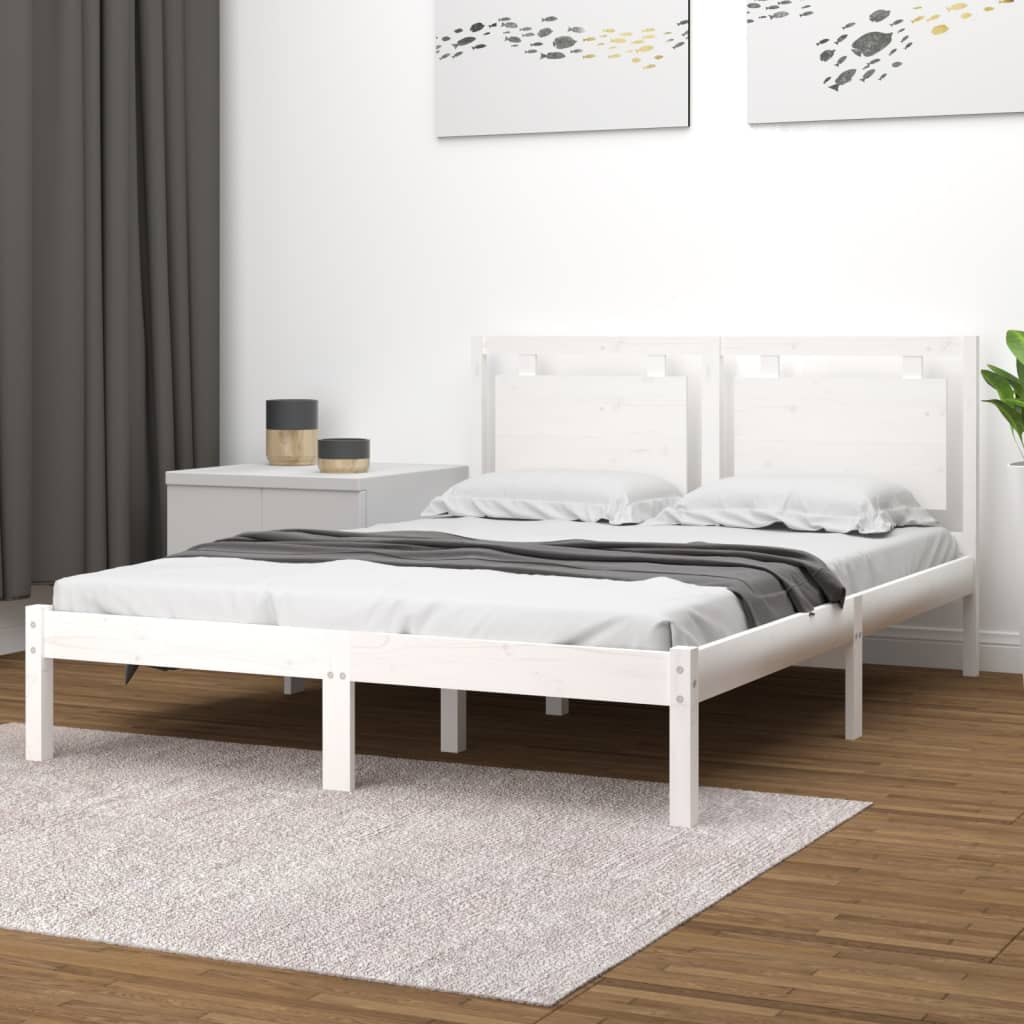 Estrutura de cama super king pinho maciço 180x200 cm branco