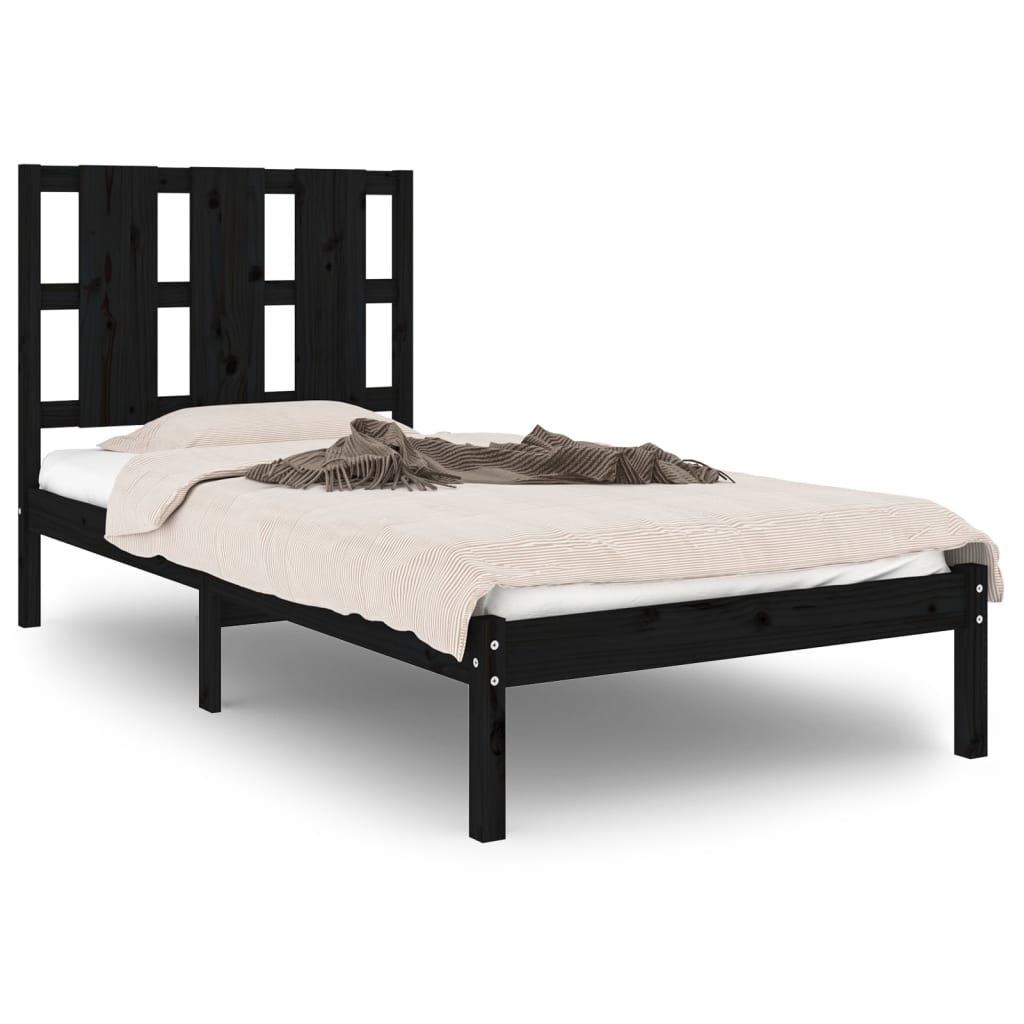 Estrutura de cama solteiro 90x190 cm madeira maciça preto