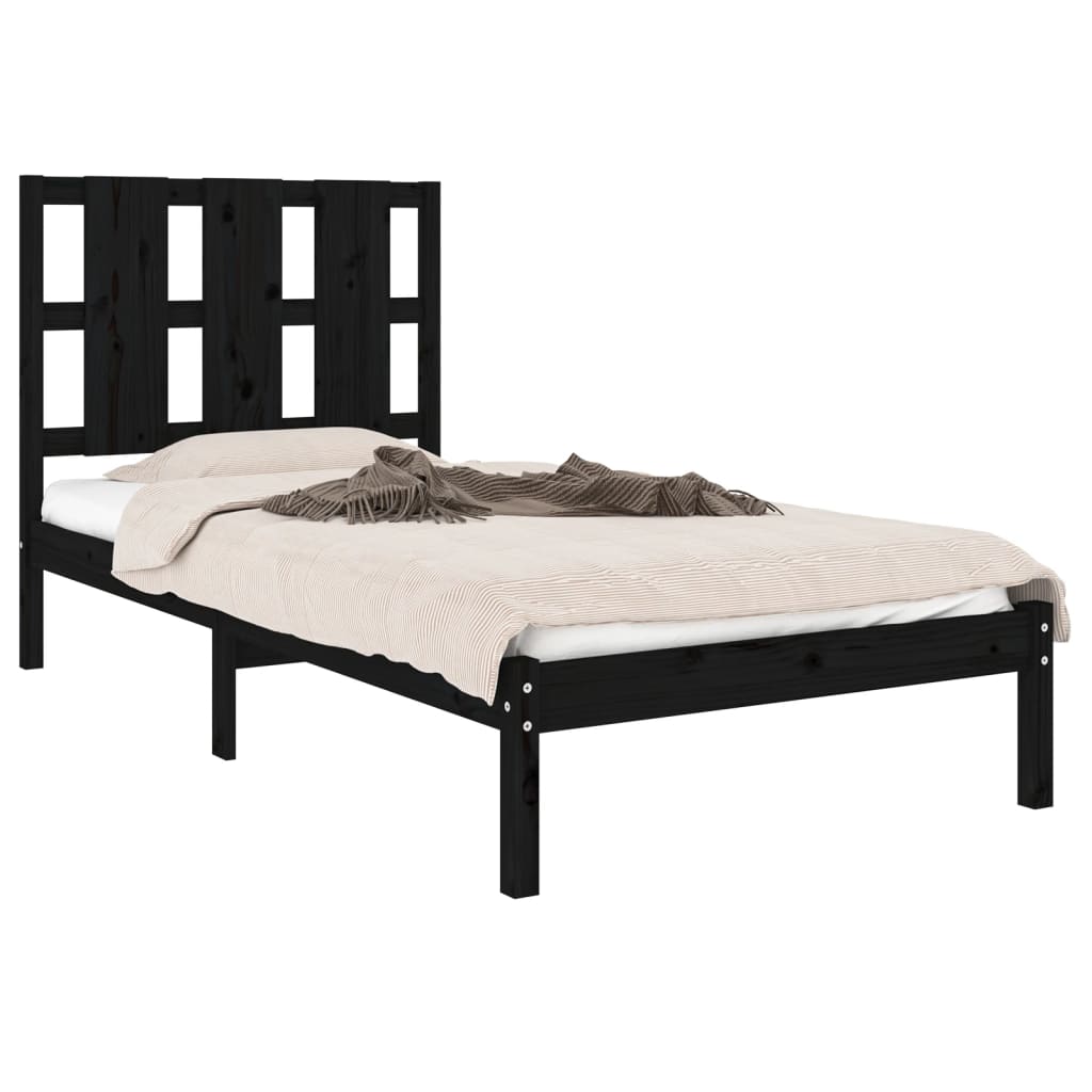 Estrutura de cama solteiro 90x190 cm madeira maciça preto