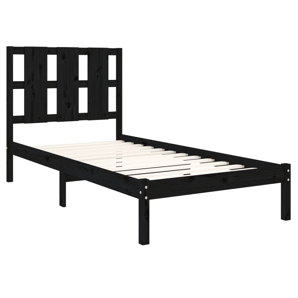 Estrutura de cama solteiro 90x190 cm madeira maciça preto