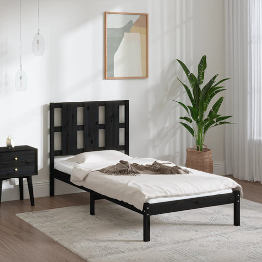 Estrutura de cama solteiro 90x190 cm madeira maciça preto