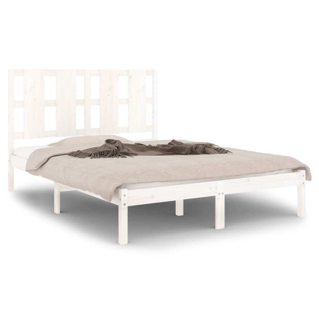 Estrutura de cama casal 135x190 cm madeira maciça branco