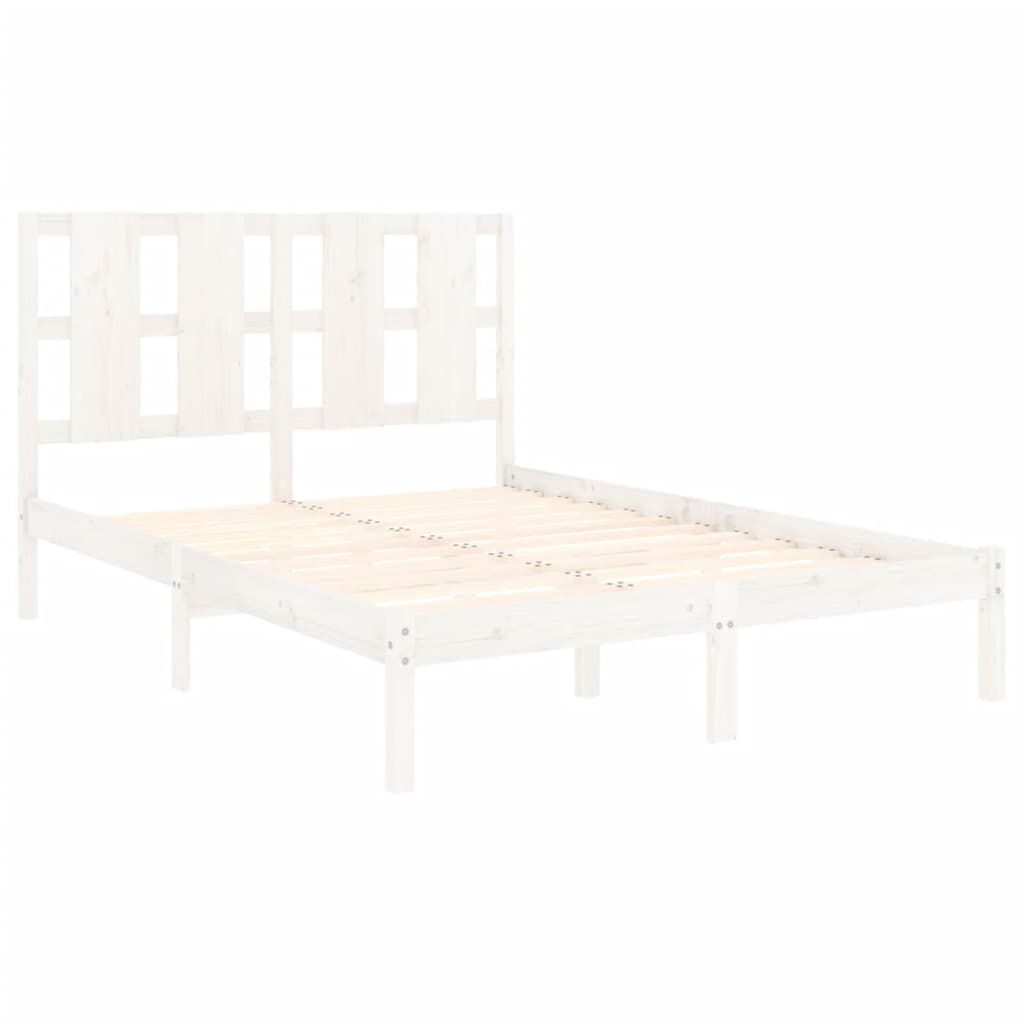 Estrutura de cama casal 135x190 cm madeira maciça branco