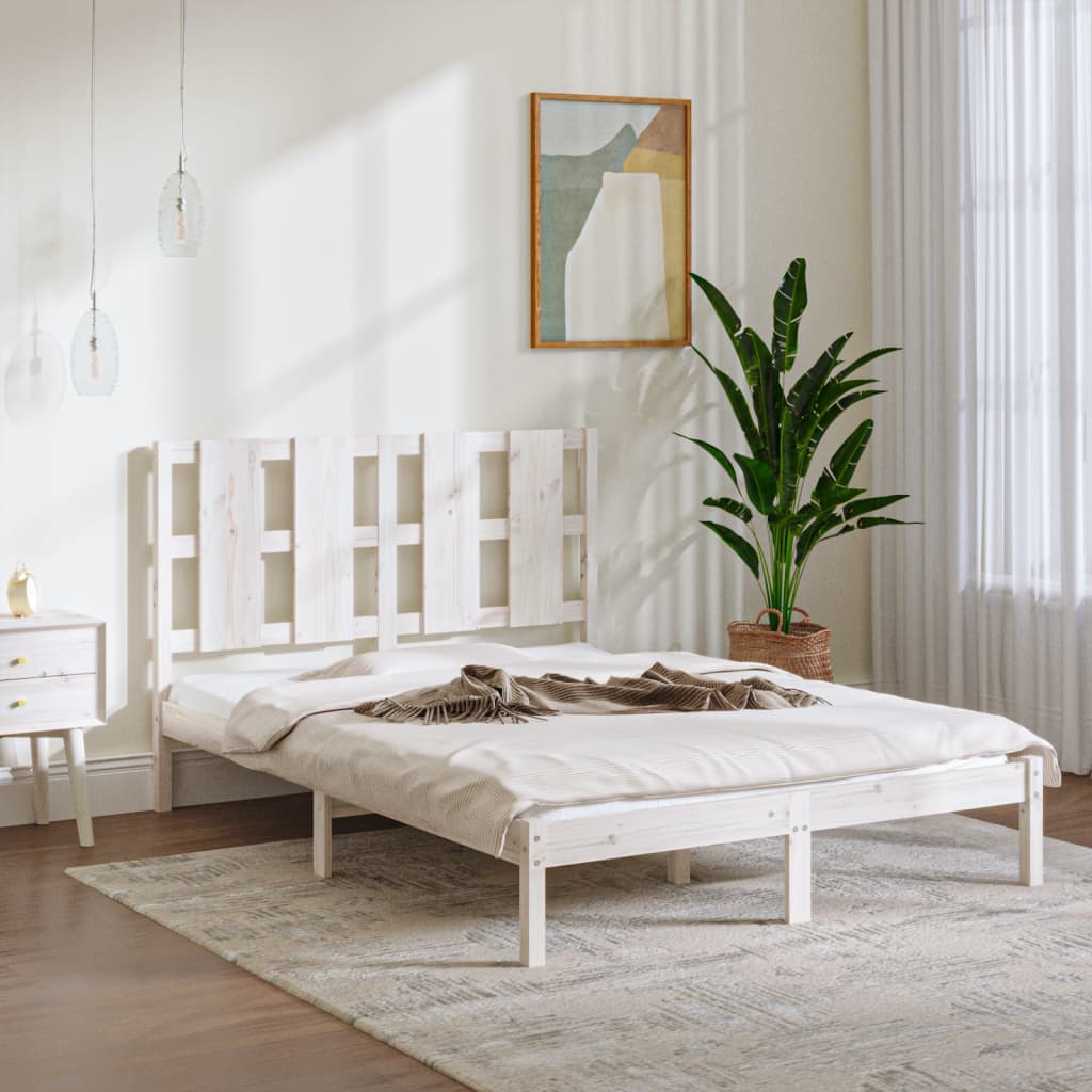 Estrutura de cama casal 135x190 cm madeira maciça branco