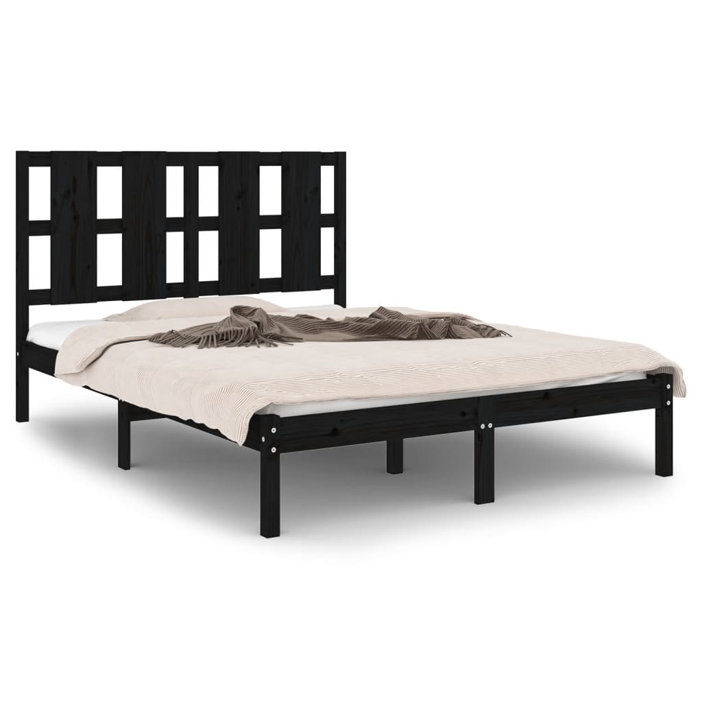 Estrutura de cama casal 135x190 cm madeira maciça preto