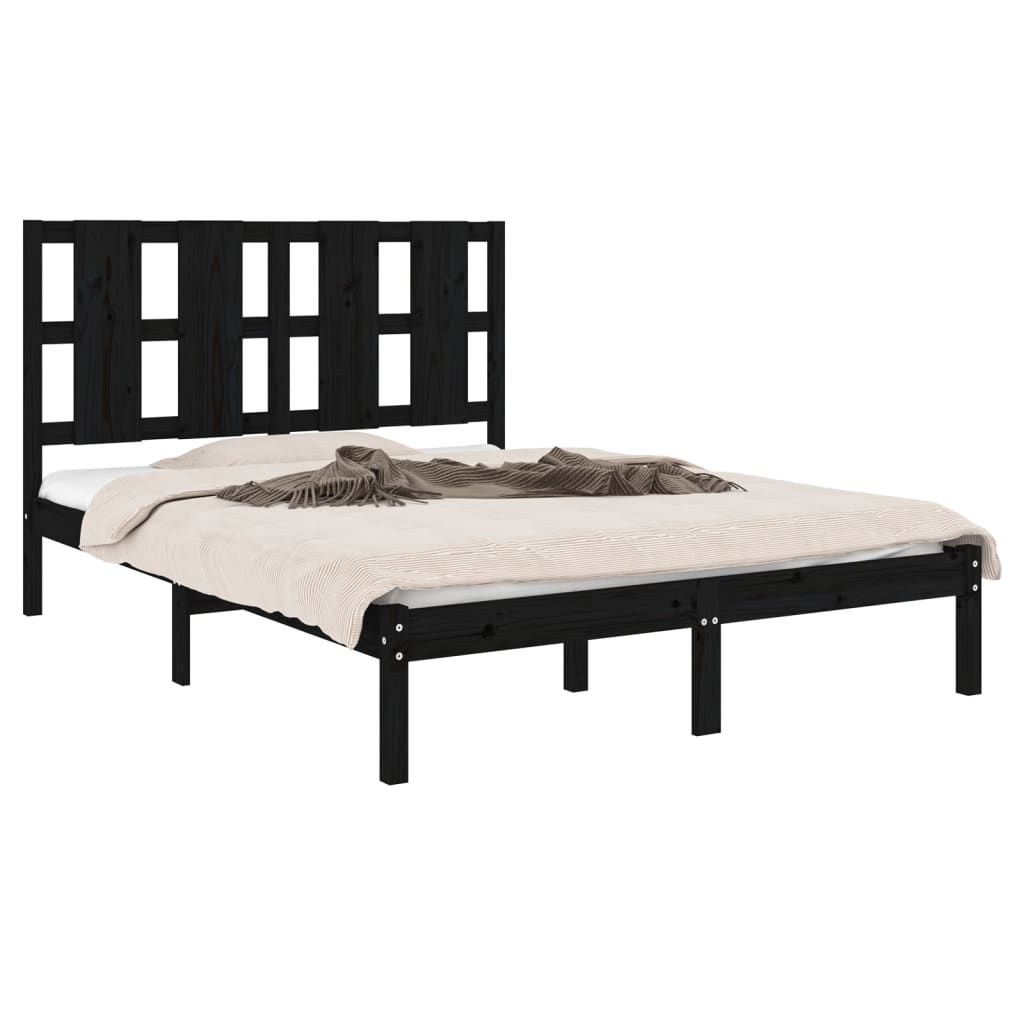 Estrutura de cama casal 135x190 cm madeira maciça preto