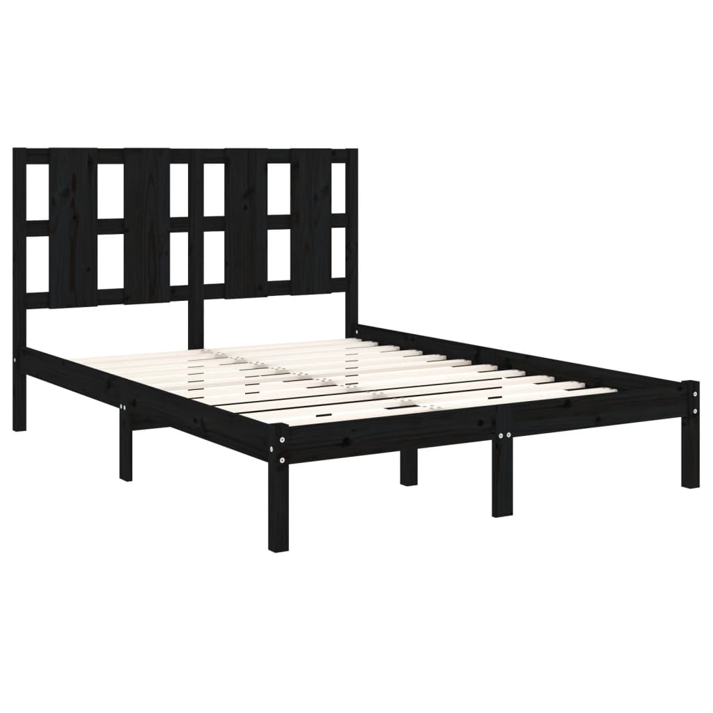 Estrutura de cama casal 135x190 cm madeira maciça preto