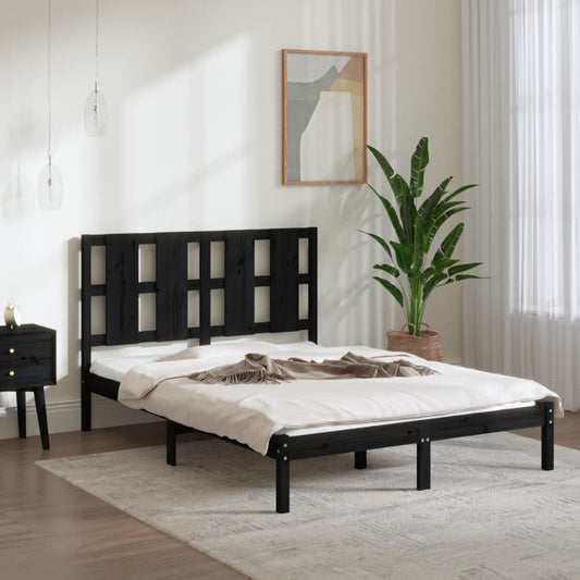 Estrutura de cama casal 135x190 cm madeira maciça preto