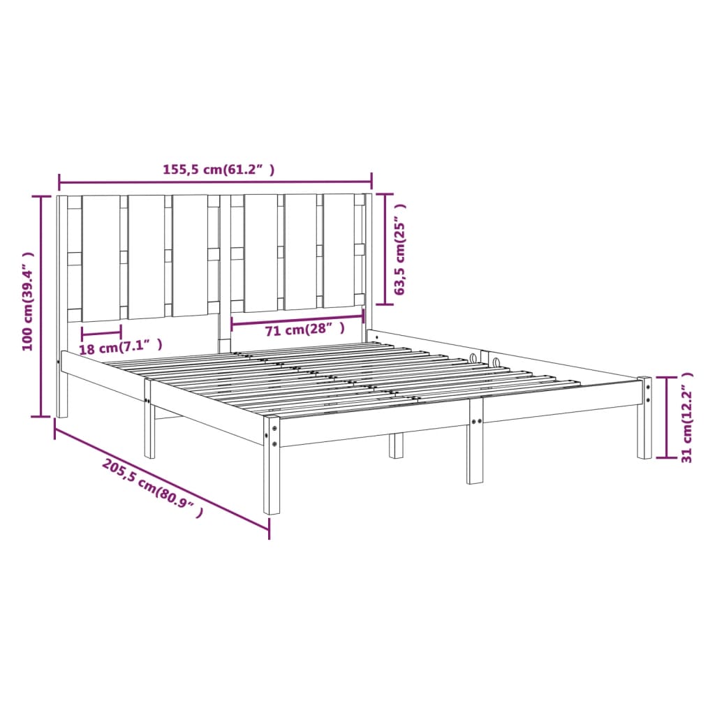 Estrutura de cama king 150x200 cm madeira maciça