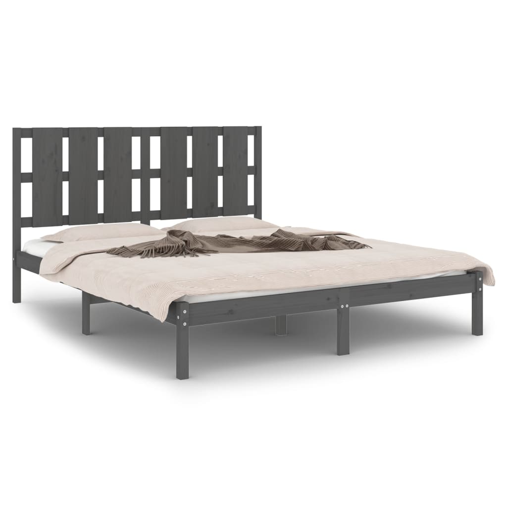 Estrutura de cama king 150x200 cm madeira maciça cinza