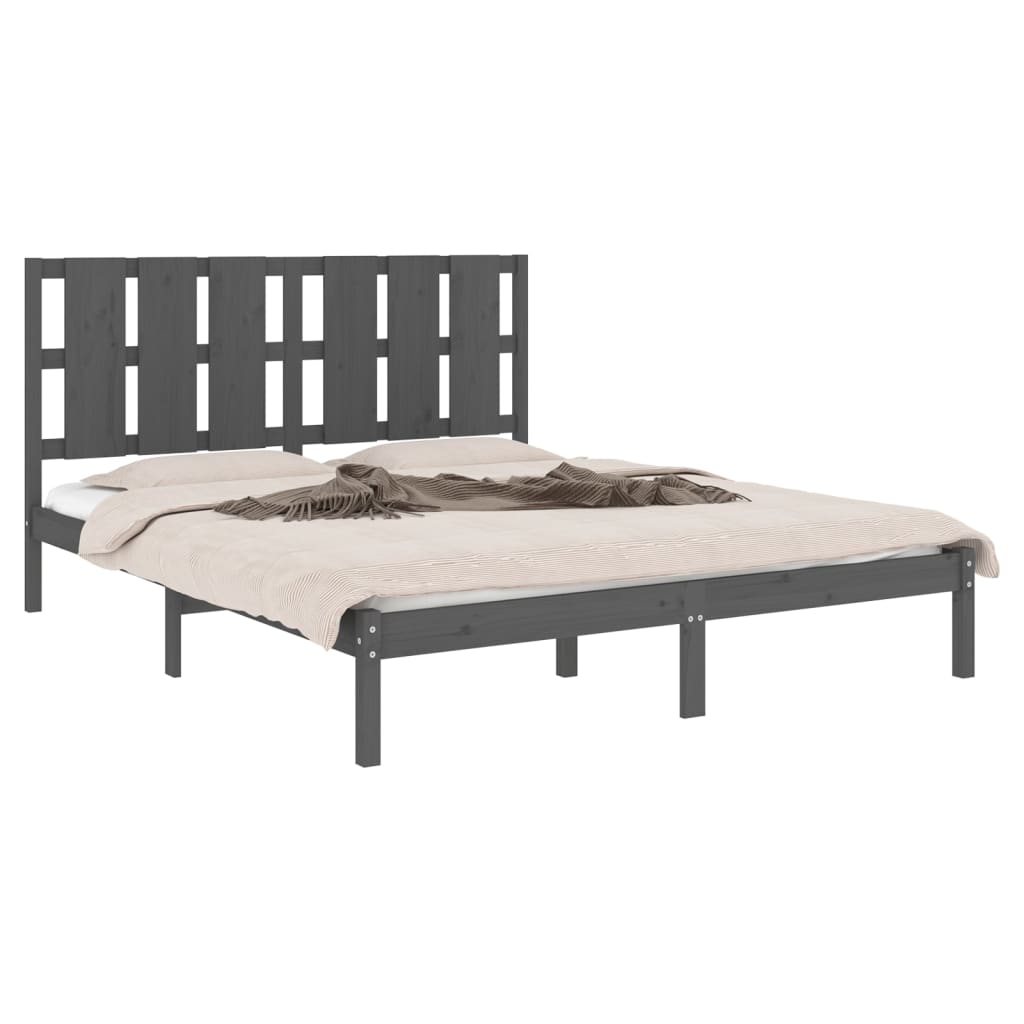 Estrutura de cama king 150x200 cm madeira maciça cinza