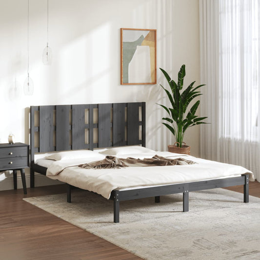 Estrutura de cama king 150x200 cm madeira maciça cinza