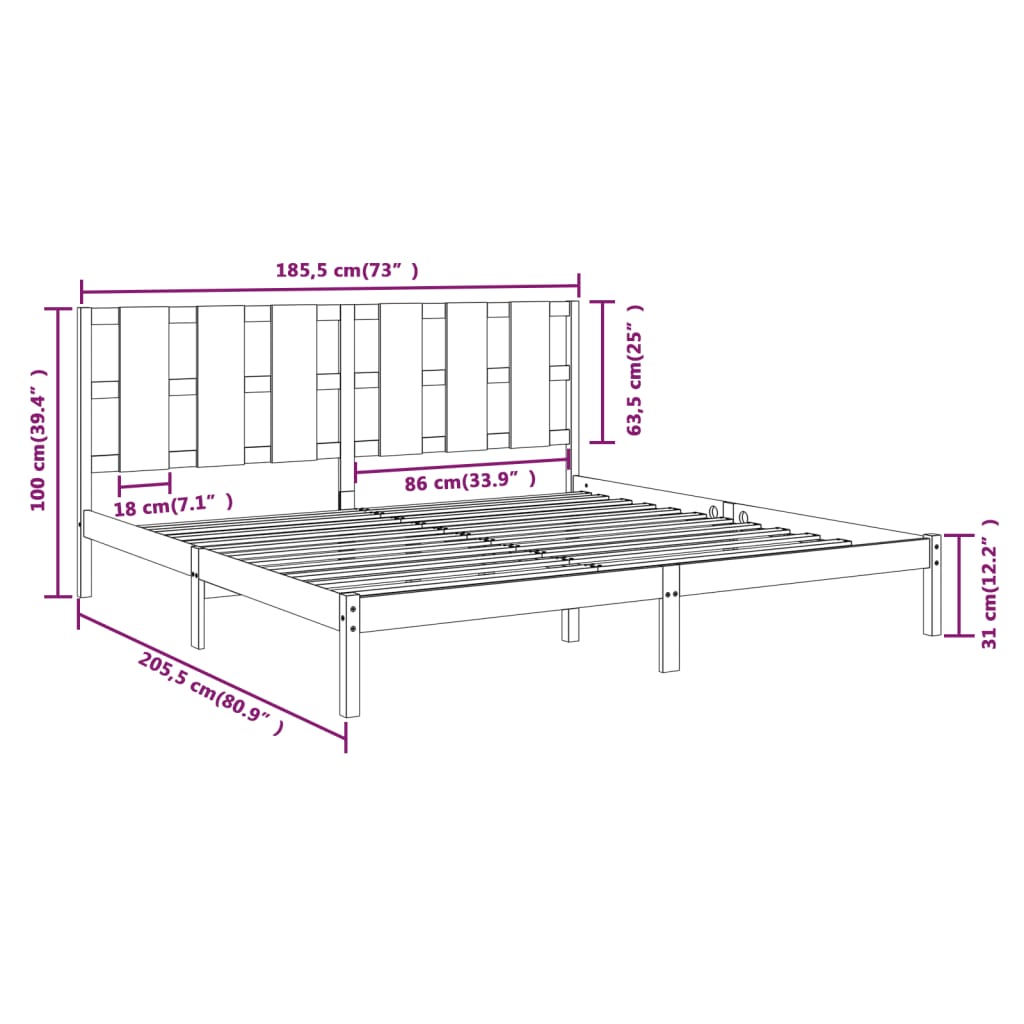 Estrutura de cama super king 180x200 cm madeira maciça