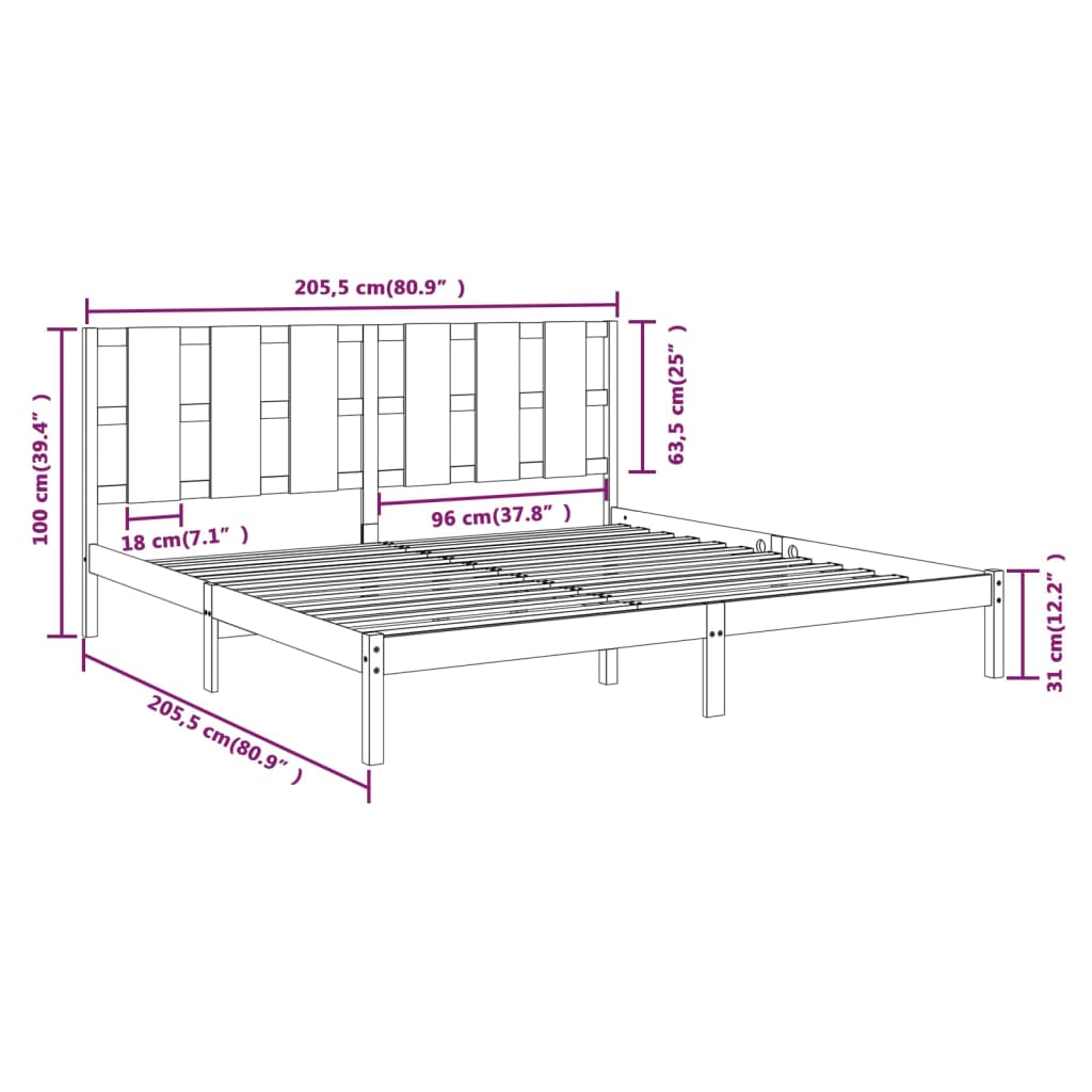 Estrutura de cama 200x200 cm pinho maciço branco