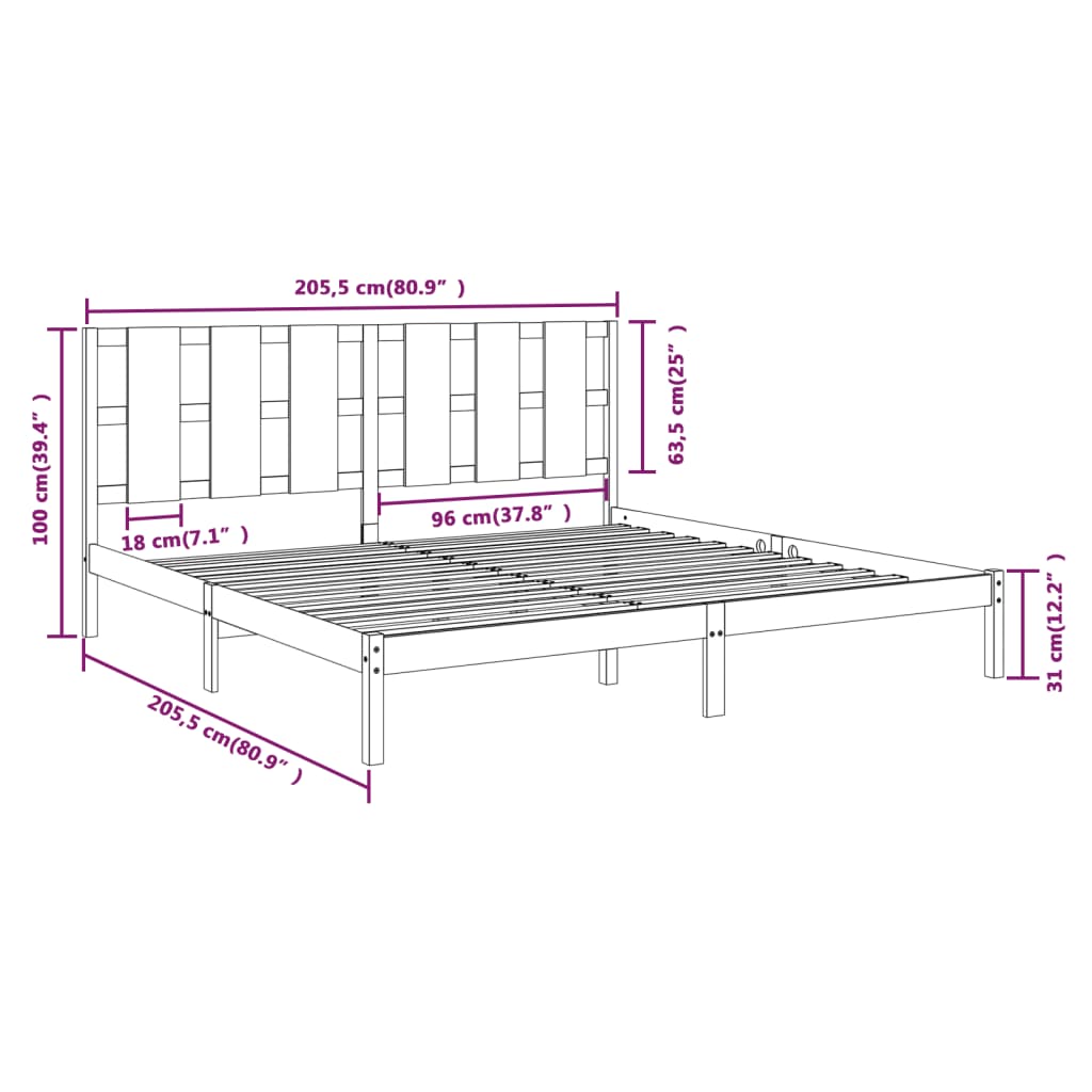 Estrutura de cama 200x200 cm pinho maciço cinzento