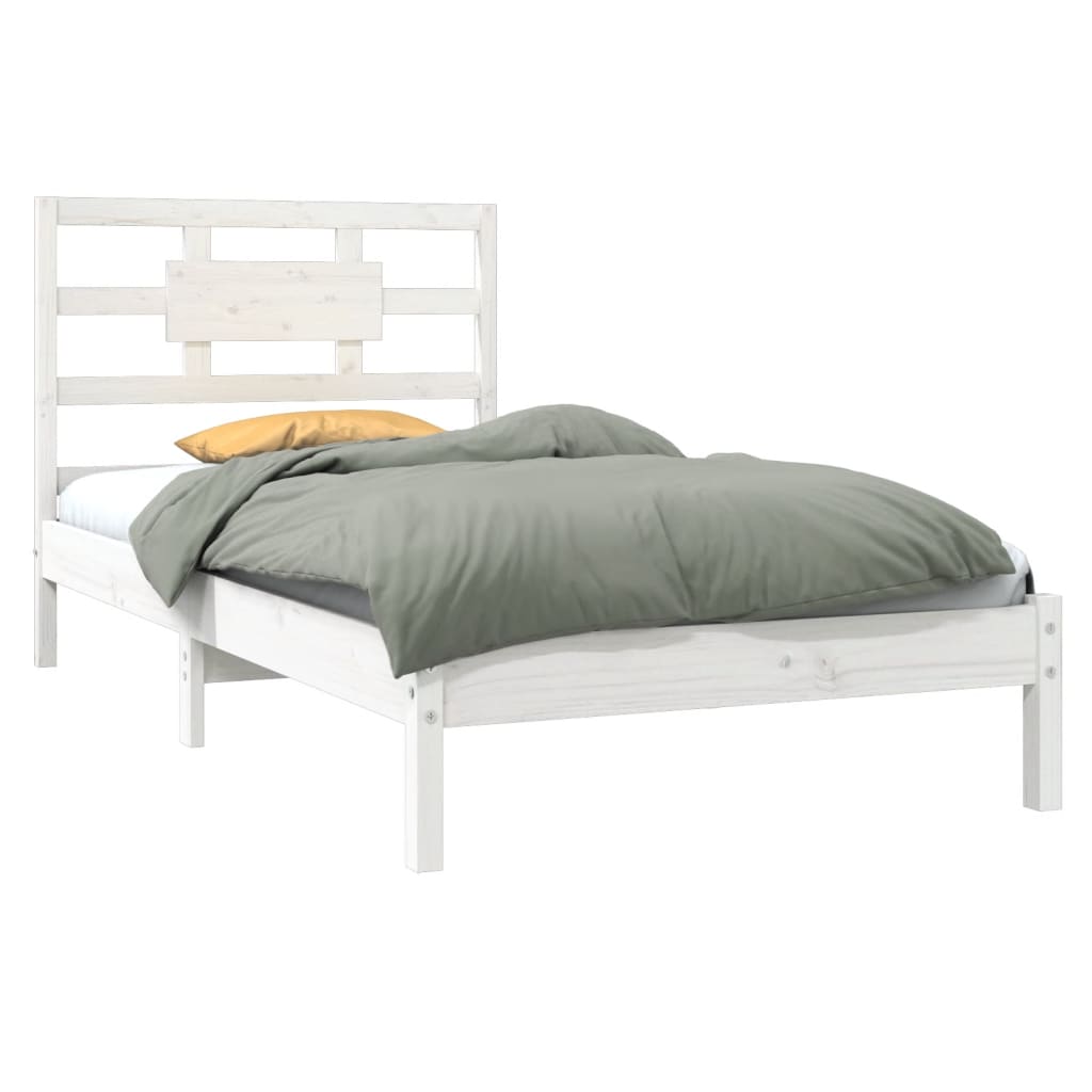 Estrutura de cama solteiro 90x190 cm madeira maciça branco