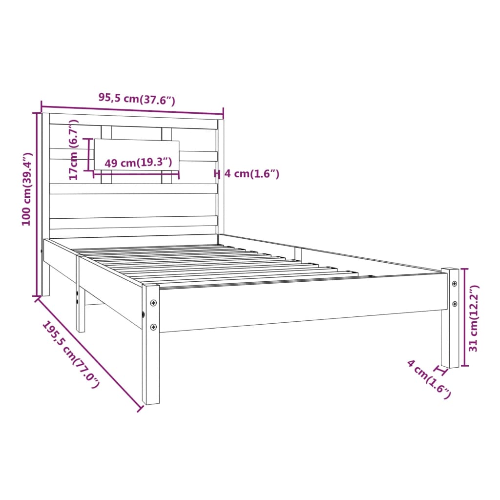 Estrutura de cama solteiro 90x190 cm madeira maciça branco