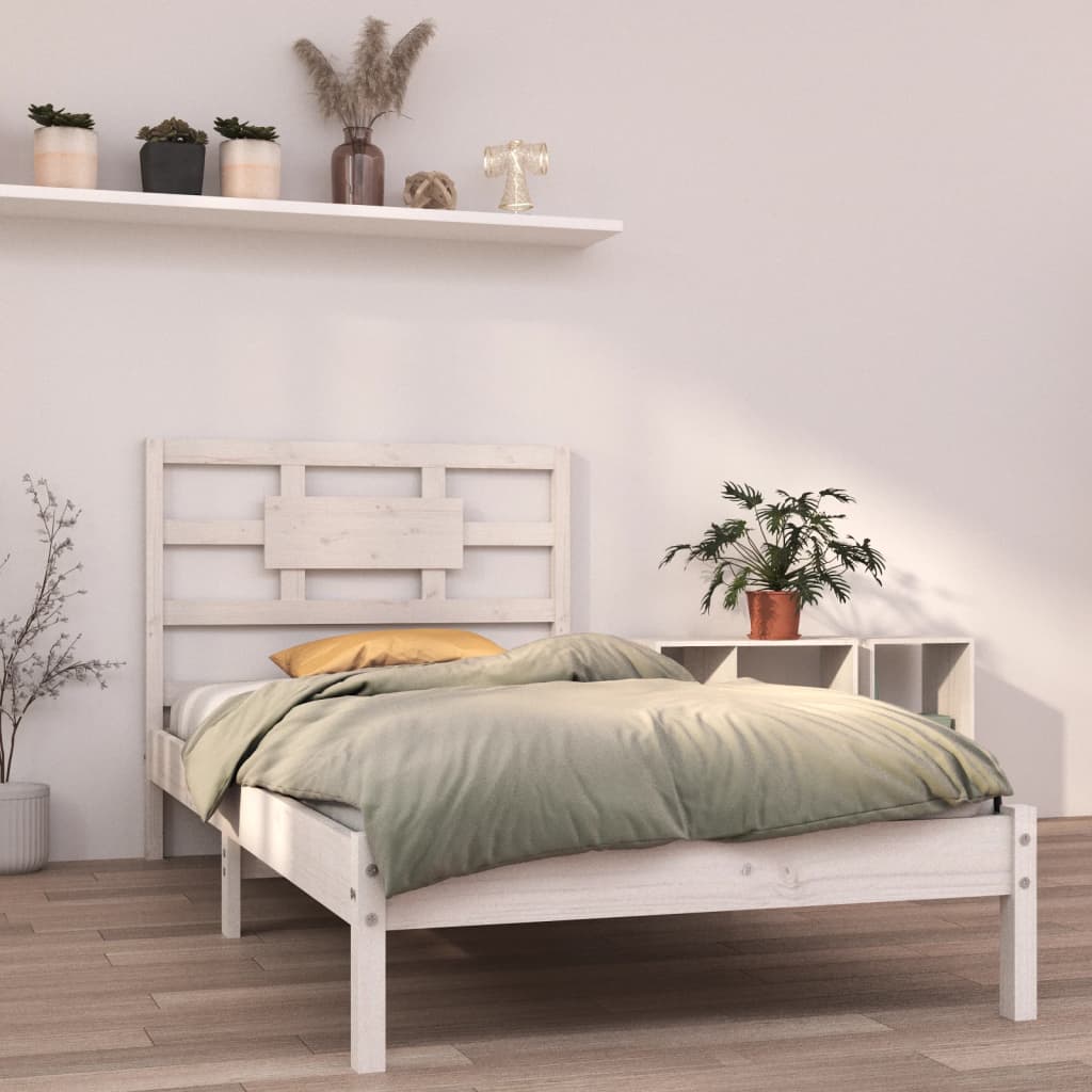 Estrutura de cama solteiro 90x190 cm madeira maciça branco