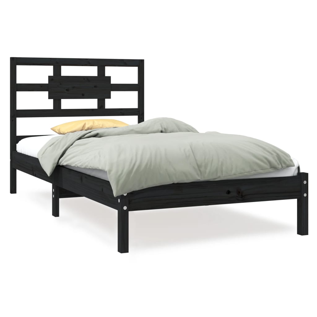 Estrutura de cama solteiro 90x190 cm madeira maciça preto