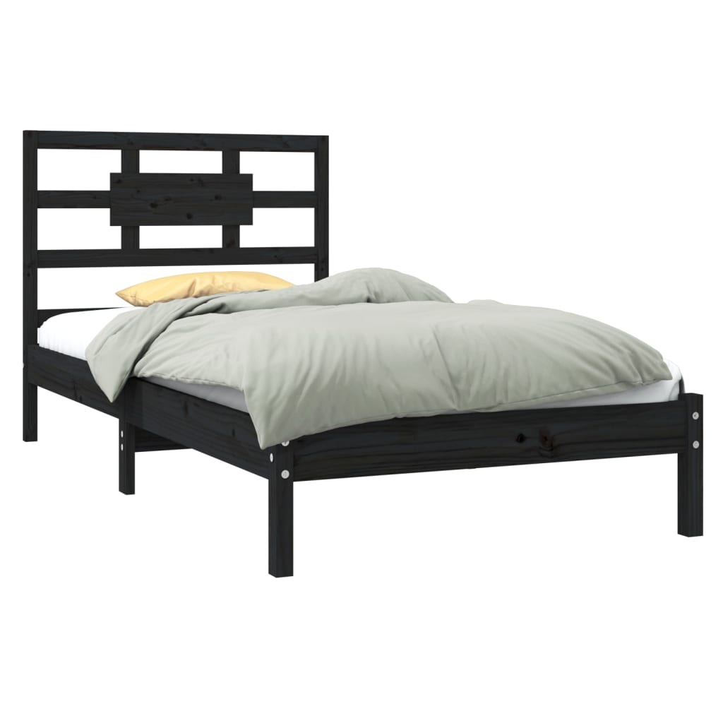 Estrutura de cama solteiro 90x190 cm madeira maciça preto