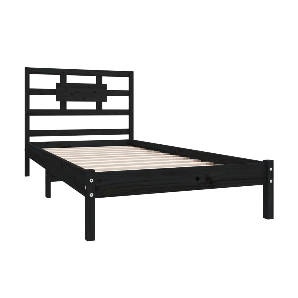 Estrutura de cama solteiro 90x190 cm madeira maciça preto