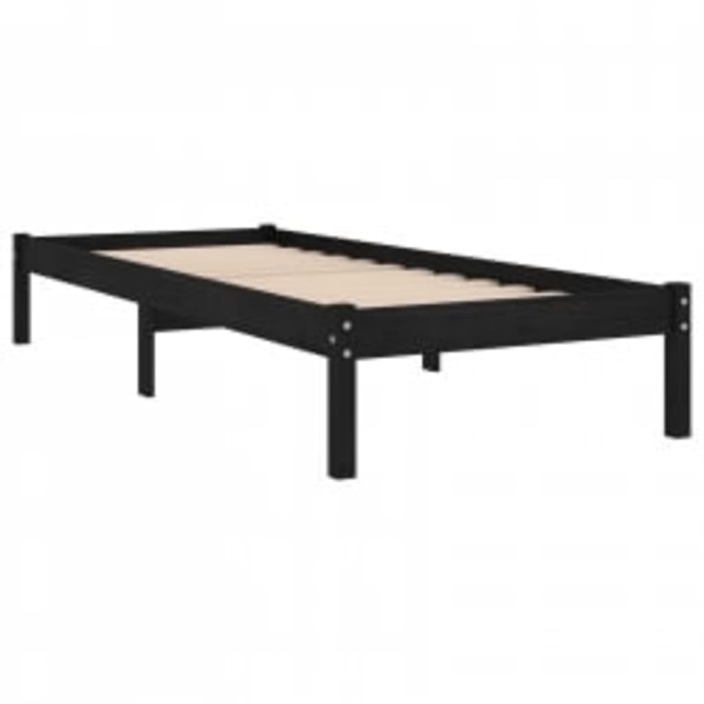 Estrutura de cama solteiro 90x190 cm madeira maciça preto