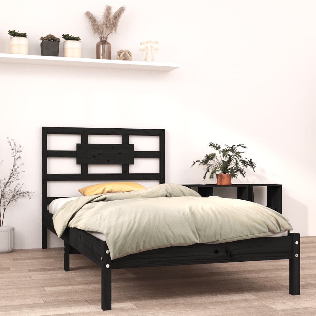 Estrutura de cama solteiro 90x190 cm madeira maciça preto