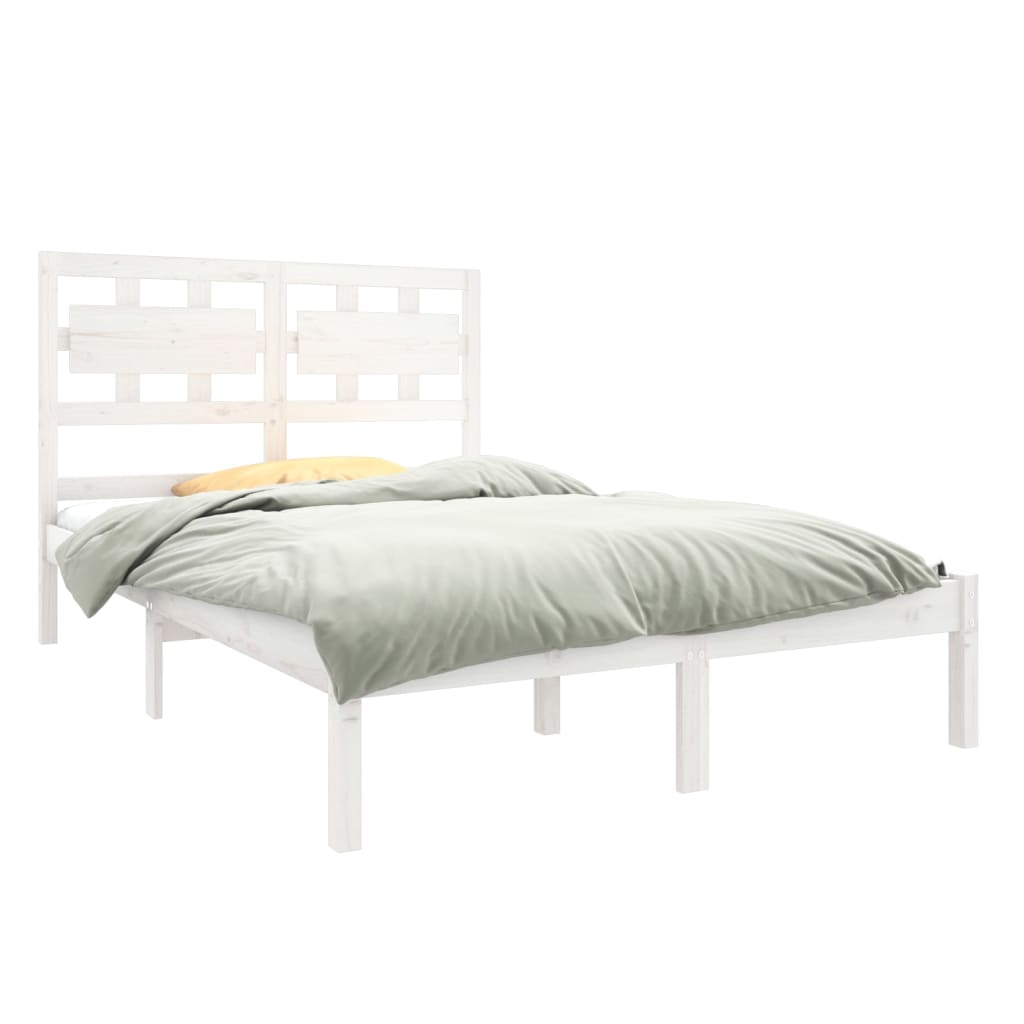 Estrutura de cama casal 135x190 cm madeira maciça branco