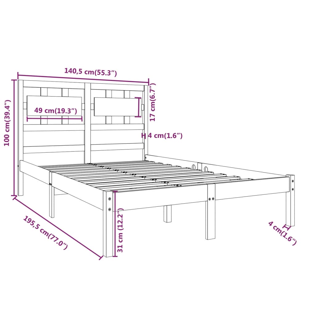 Estrutura de cama casal 135x190 cm madeira maciça branco