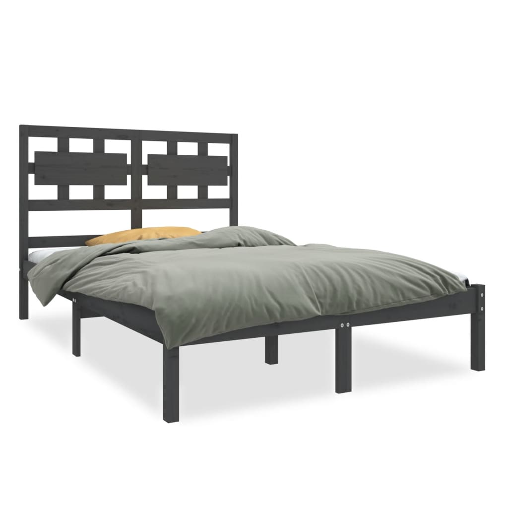 Estrutura de cama 140x190 cm madeira maciça cinzento