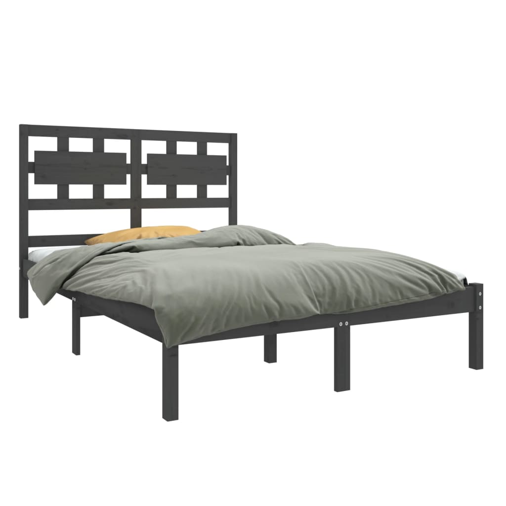 Estrutura de cama 140x190 cm madeira maciça cinzento