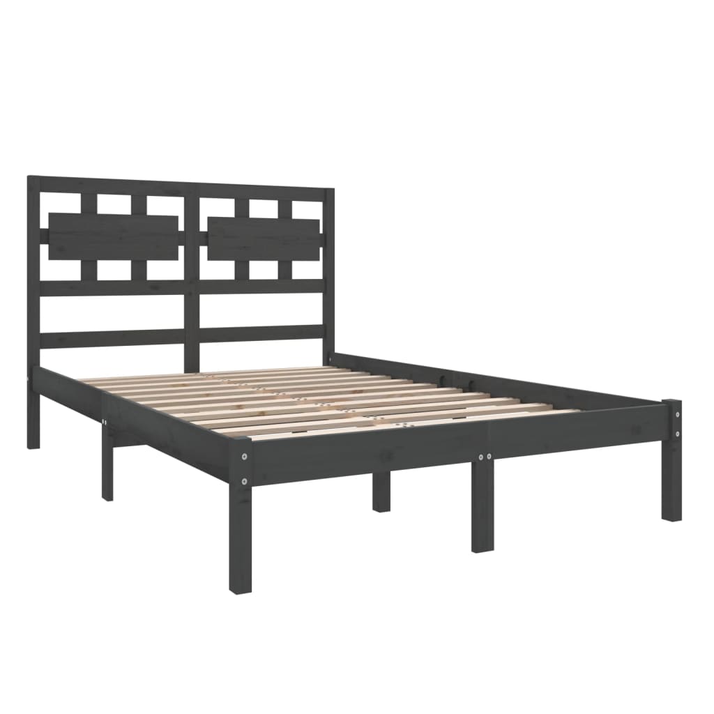 Estrutura de cama 140x190 cm madeira maciça cinzento