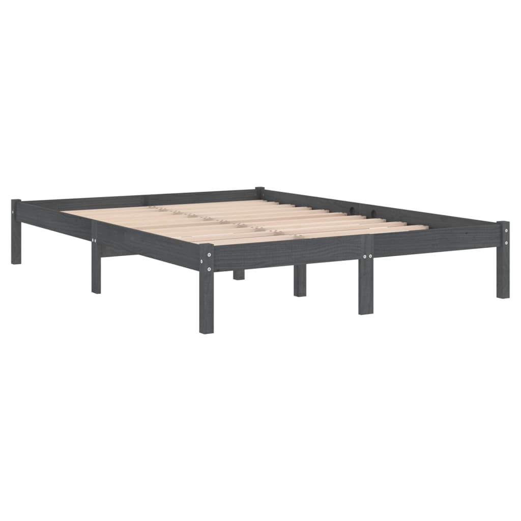 Estrutura de cama 140x190 cm madeira maciça cinzento