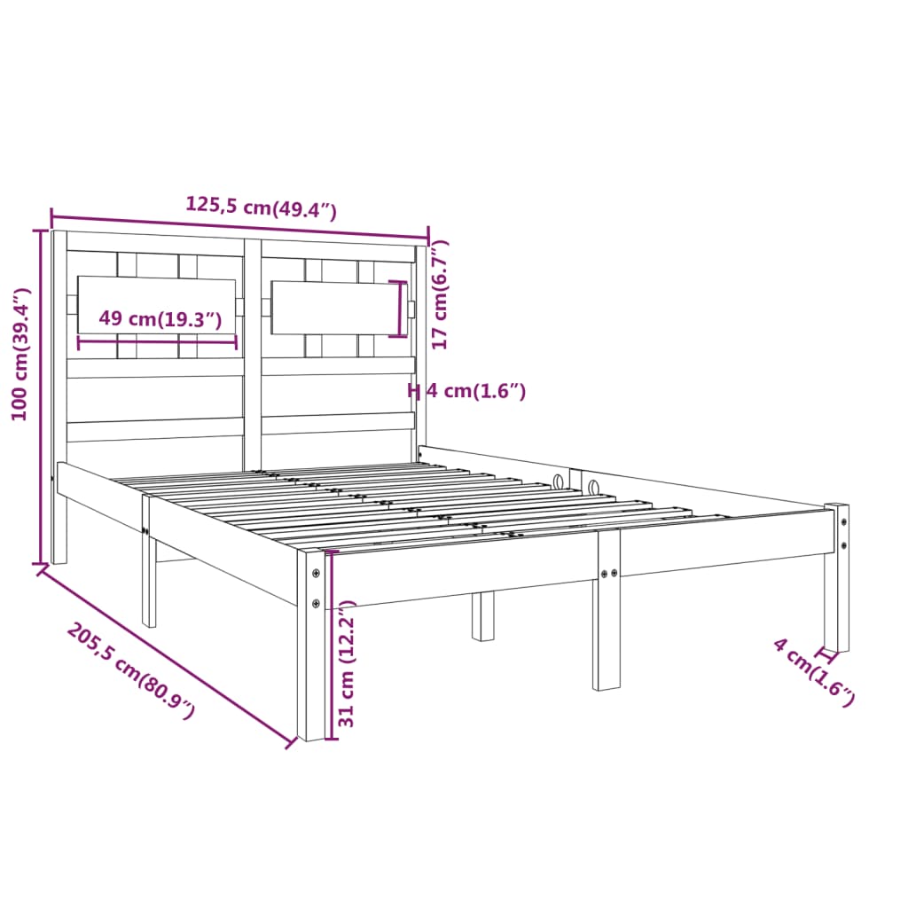 Estrutura de cama 120x200 cm madeira maciça branco