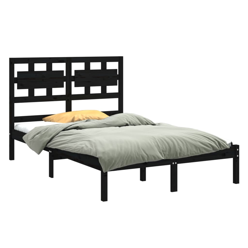 Estrutura de cama king 150x200 cm madeira maciça preto