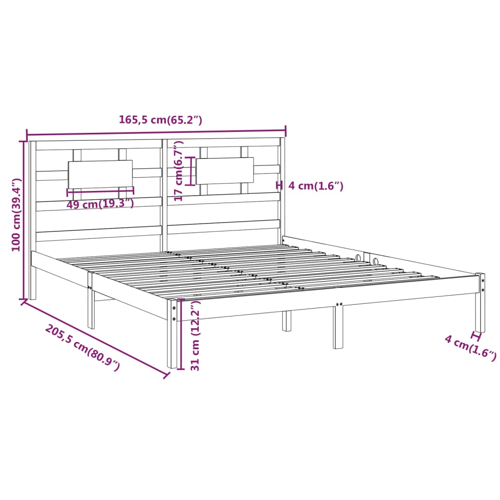 Estrutura de cama 160x200 cm madeira maciça branco