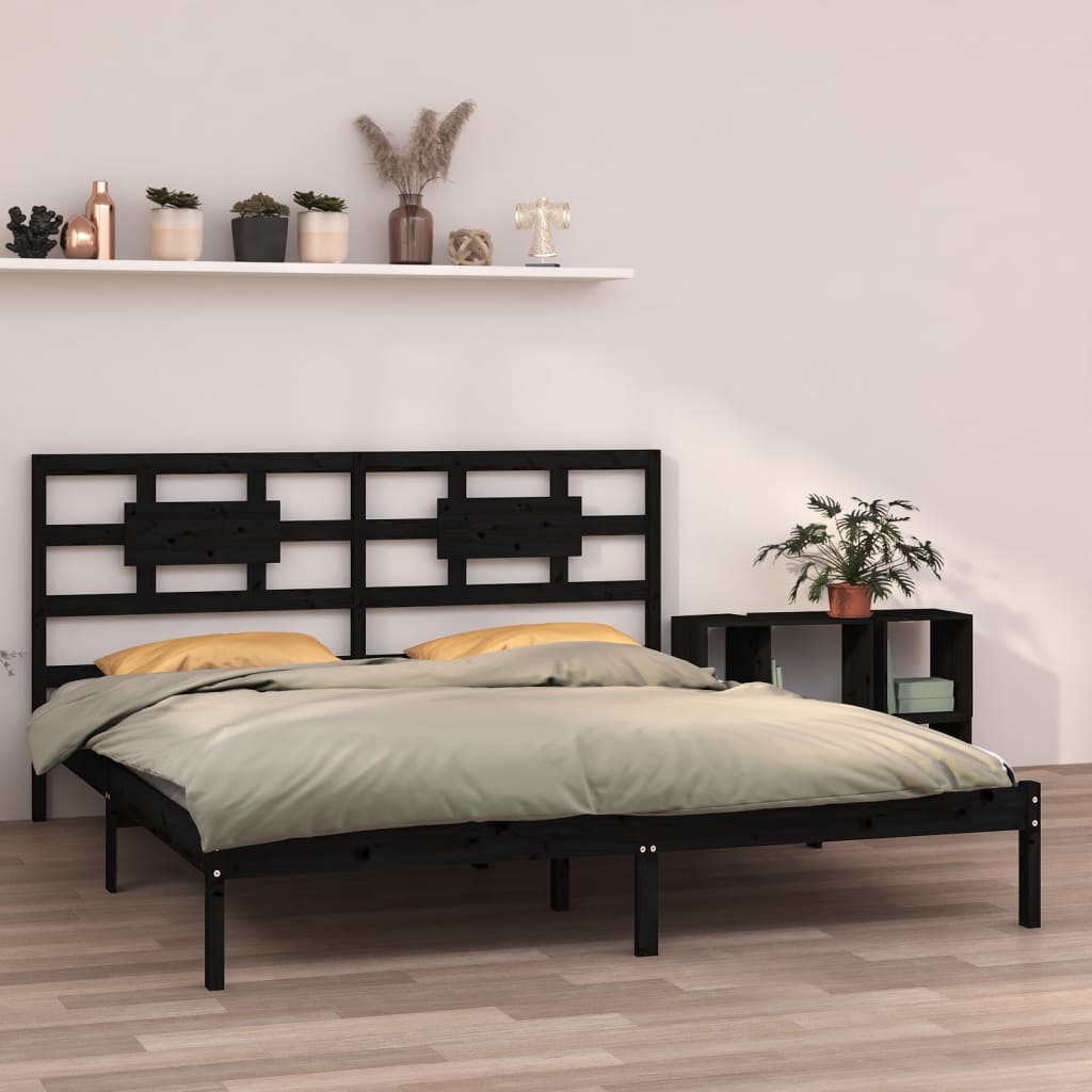 Estrutura de cama super king 180x200 cm madeira maciça preto