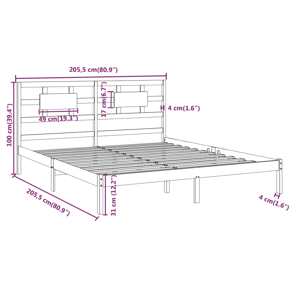 Estrutura de cama 200x200 cm madeira maciça branco