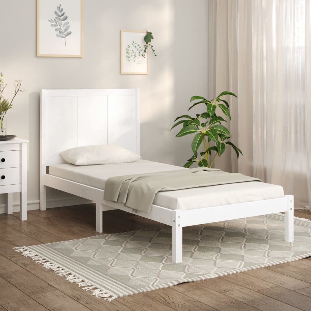 Estrutura de cama pequena solteiro 75x190cm pinho maciço branco