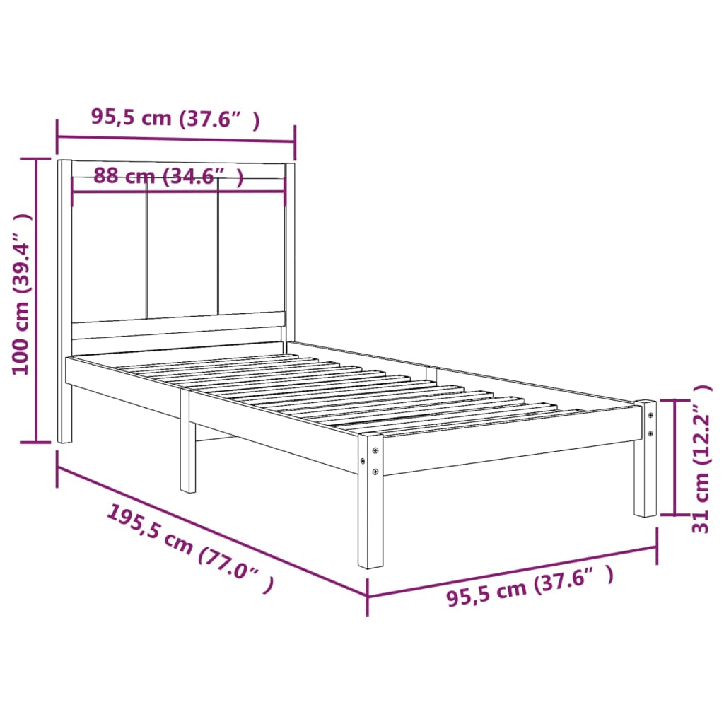 Estrutura de cama solteiro 90x190 cm pinho maciço