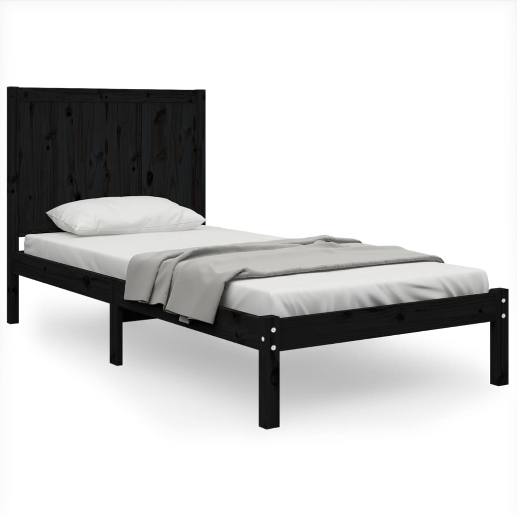 Estrutura de cama solteiro 90x190 cm pinho maciço preto