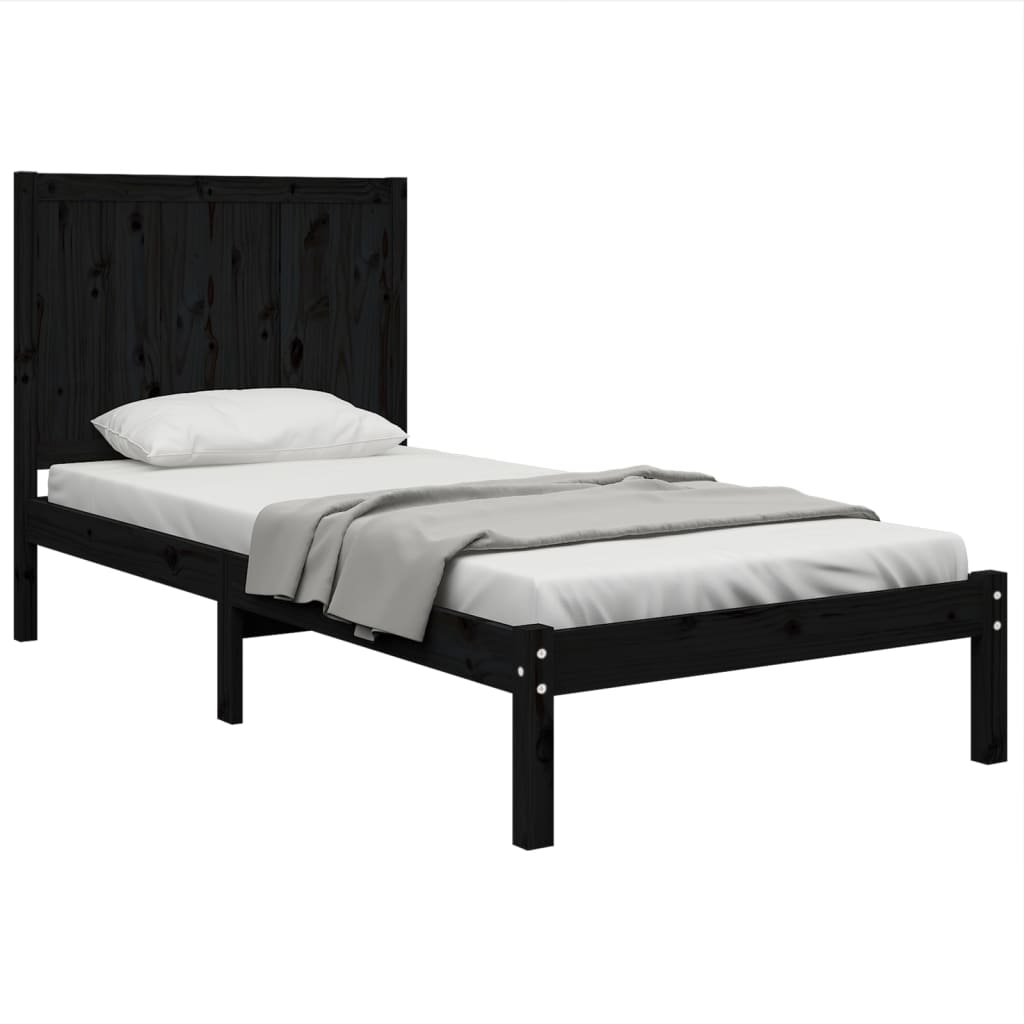 Estrutura de cama solteiro 90x190 cm pinho maciço preto