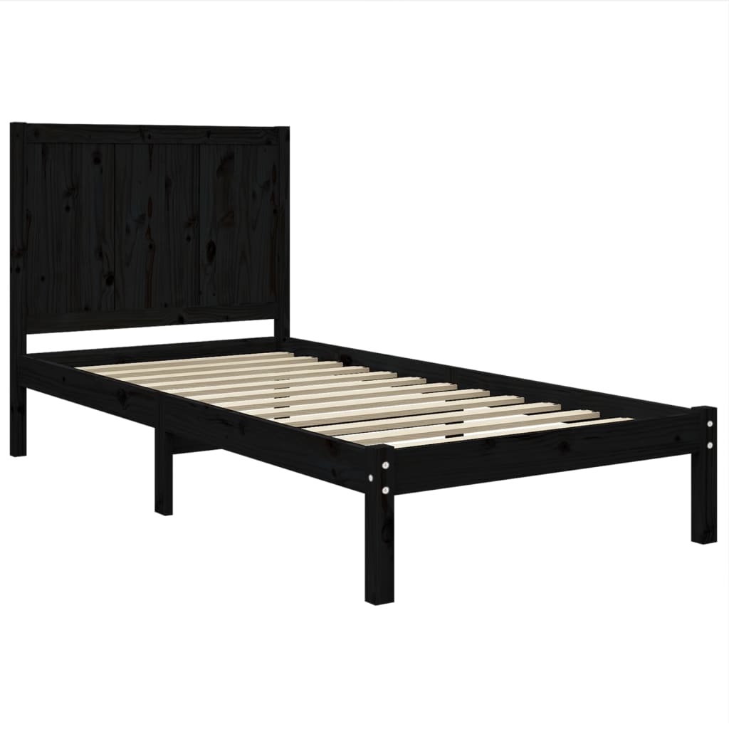 Estrutura de cama solteiro 90x190 cm pinho maciço preto